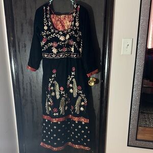 Elegant Black and Red Embroidered Dress